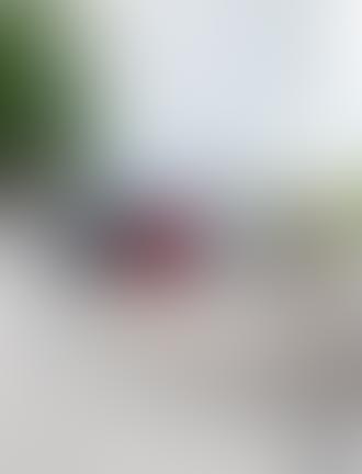 Blurred image of a person sitting on a bench outdoors.